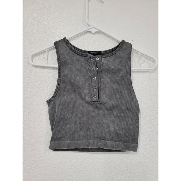 Forever 21 Women's Crop Tank Top‎ Heather Gray Top Size Small #17 - Picture 1 of 3
